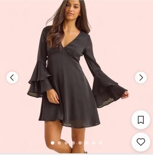 Women’s Black V-Neck Tiered Bell Sleeve Romper